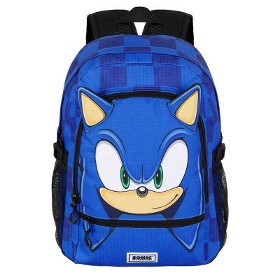 mochila azul com estampa do rosto do Sonic