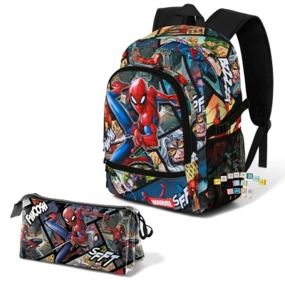Conjunto Escolar Panels Spiderman Marvel - Mochila Escolar 44cm adaptável + porta-lápis triplo