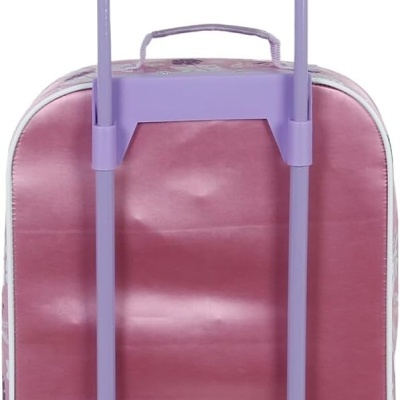 Mala de viagem rosa com puxador telescópico lilás e rodas