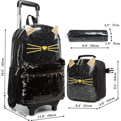 Conjunto Escolar Trolley Gatinha Dourada