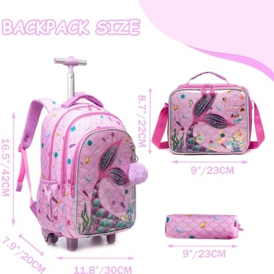 Conjunto Escolar Sereia - Trolley Escolar + Lancheira + Porta-lápis