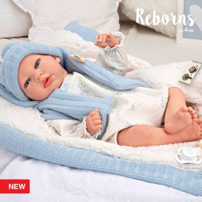 Arias Reborn 40 cm com Peso Martin Azul com Manta