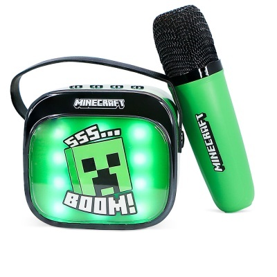 Coluna e microfone LED Minecraft para karaoke