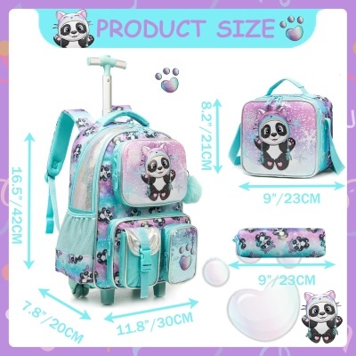 Conjunto Escolar Trolley Panda - Trolley + lancheira + porta-lápis