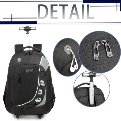 Mochila preta com carrinho e fechos duplos