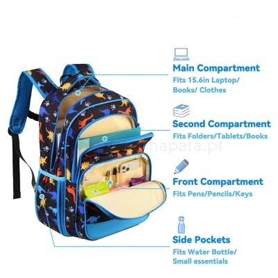 Mochila Escolar Dinossauros Blue