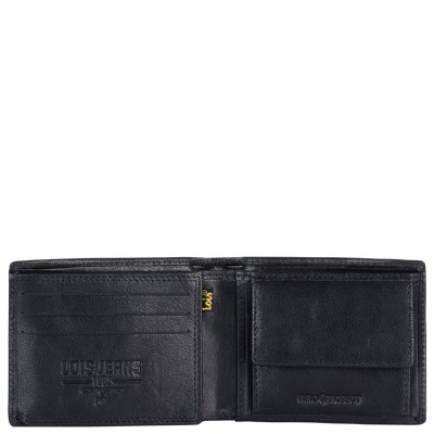 Carteira preta em pele com múltiplos compartimentos