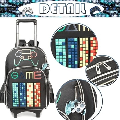 Conjunto Escolar Trolley Gamer - Trolley + lancheira + porta-lápis