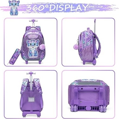 Conjunto Escolar Trolley Gatinha roxa - Trolley + lancheira + porta-lápis