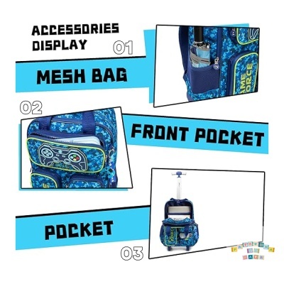 Conjunto Escolar Trolley Gamer - Trolley + lancheira + porta-lápis