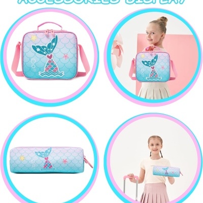 Conjunto Escolar Sereia - Mochila + lancheira + porta-lápis