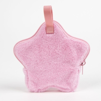 Estojo em forma de estrela felpudo cor-de-rosa com fecho de correr