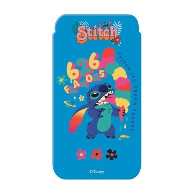 Estojo azul com Stitch e gelado colorido e texto 626 FLAVORS
