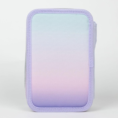 Estojo retangular colorido em degradê pastel com fecho lilás