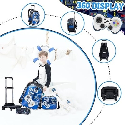 Conjunto Escolar Trolley Gamer - Trolley + lancheira + porta-lápis