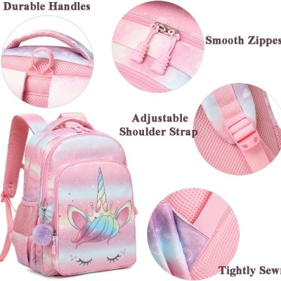 Conjunto Escolar - Mochila + lancheira térmica + porta-lápis - Unicórnio rosa arco-íris