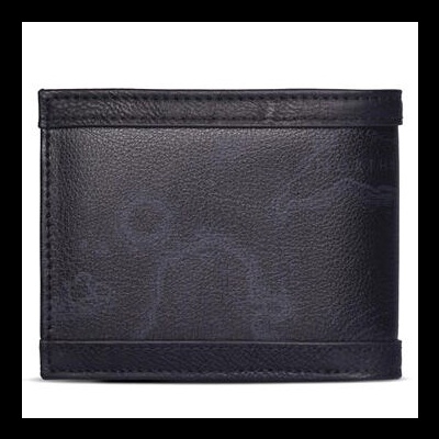 Carteira masculina preta de couro com textura lisa e costuras visíveis