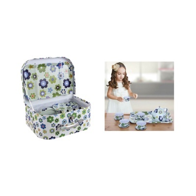 Conjunto de chá infantil com mala floral e conjunto de chá de porcelana
