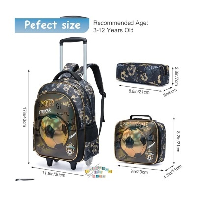 Conjunto Escolar Trolley Bola Futebol - Trolley + lancheira + porta-lápis