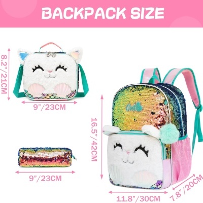 Conjunto Escolar Gatinha - Mochila + lancheira + porta-lápis