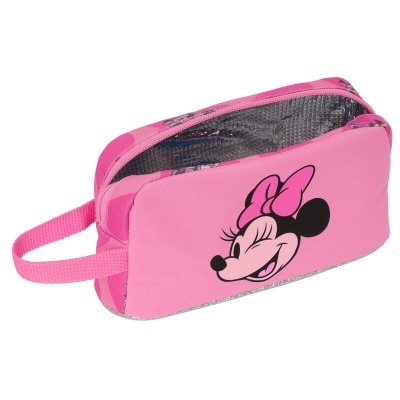 Estojo escolar rosa com imagem de Minnie Mouse