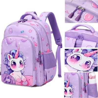 Conjunto Escolar Little Unicorn Purple - Mochila + lancheira + porta-lápis