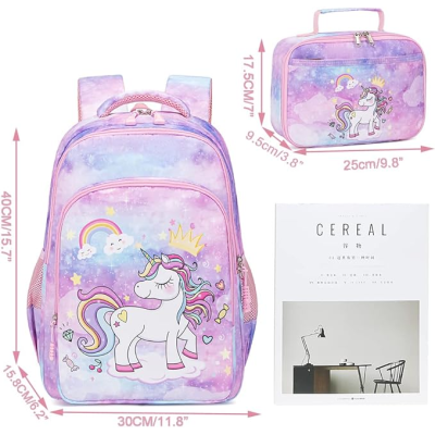 Conjunto Escolar - Mochila + lancheira térmica - Unicórnio rosa