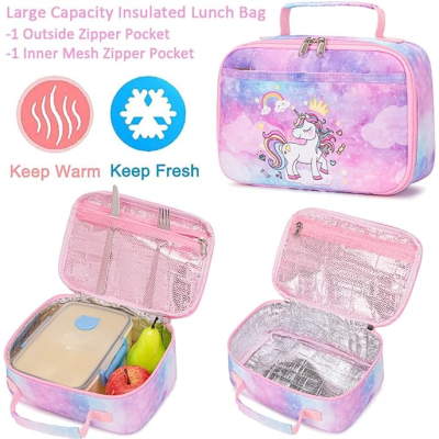 Conjunto Escolar - Mochila + lancheira térmica - Unicórnio rosa