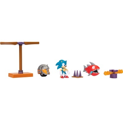 Figuras e acessórios de brinquedo do Sonic em fundo branco