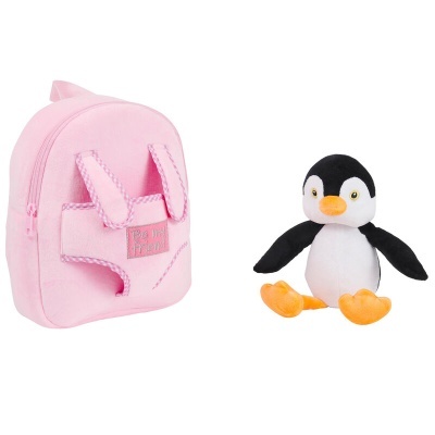 Mochila reversível + peluche Peggie Pinguim 27cm
