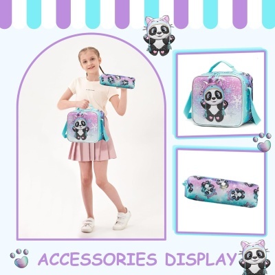 Conjunto Escolar Pandinha - Mochila + lancheira + porta-lápis