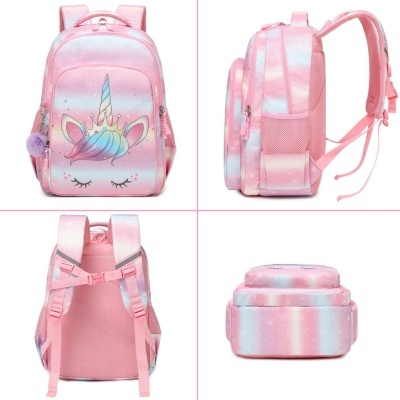 Conjunto Escolar - Mochila + lancheira térmica + porta-lápis - Unicórnio rosa arco-íris