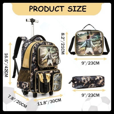 Conjunto Escolar Trolley Futebol - Trolley + lancheira + porta-lápis