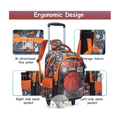 Conjunto Escolar Trolley Basketball - Trolley + lancheira + porta-lápis