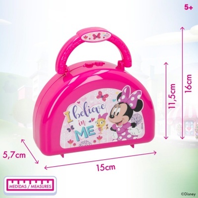 Mala plástica rosa da Minnie com texto inspirador e alça