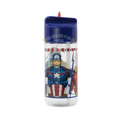 Garrafa de plástico tritan hidro com palha Avengers Marvel 430 ml