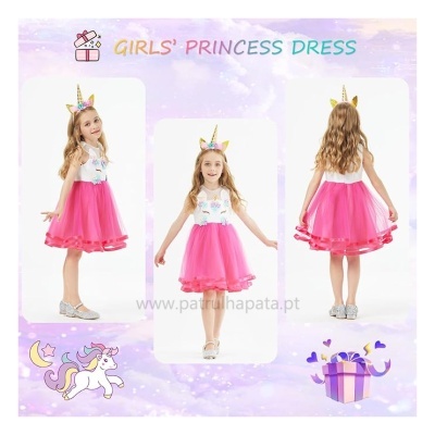 Fato Pink Chock Unicorn + Tiara + Colar