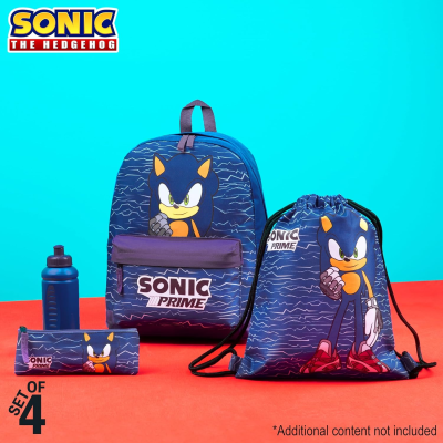 Conjunto Escolar Sonic - Mochila + Saco + Garrafa + Porta-lápis