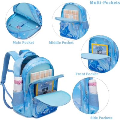 Conjunto Escolar - Mochila + lancheira térmica + porta-lápis - Cinderela Azul