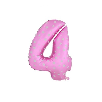 Balão Números 2 / 3 / 4 / 5 foil Rosa com corações