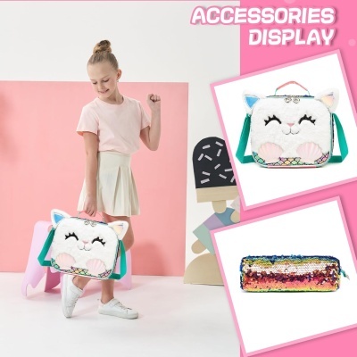 Conjunto Escolar Gatinha - Mochila + lancheira + porta-lápis