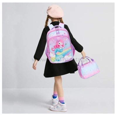 Conjunto Escolar Pequena Sereia - Mochila + lancheira + porta-lápis