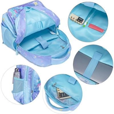 Conjunto Escolar - Mochila + lancheira térmica + porta-lápis - Sereias Azul