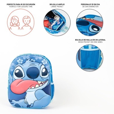 Mochila 3D Pré-Escolar Stitch Disney 31cm