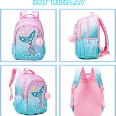 Conjunto Escolar Sereia - Mochila + lancheira + porta-lápis