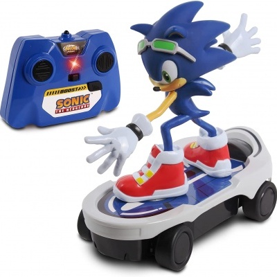 Brinquedo de controlo remoto Sonic na prancha com comando azul