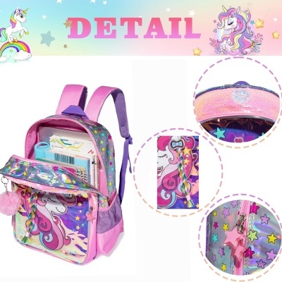 Conjunto Escolar Unicorn Hair - Mochila + lancheira + porta-lápis