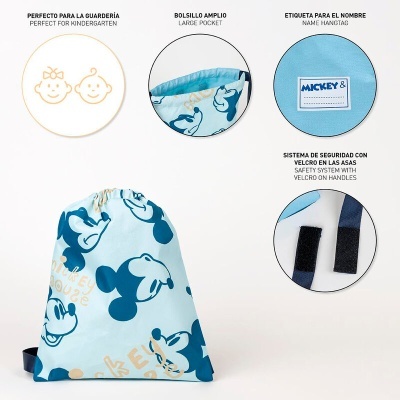Mochila de saco azul claro com tema Mickey Mouse