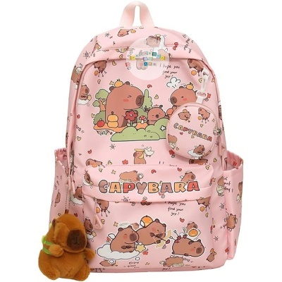 Mochila Escolar Capivara - Capybara 41 cm - Mochila + porta-moedas + peluche