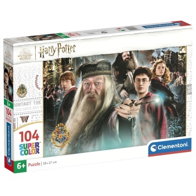 Quebra-cabeças Harry Potter 104 peças com personagens Dumbledore, Harry, Hermione, Ron e Hagrid